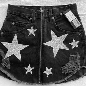 Carmar Black Denim Mini Skirt with Bling Stars